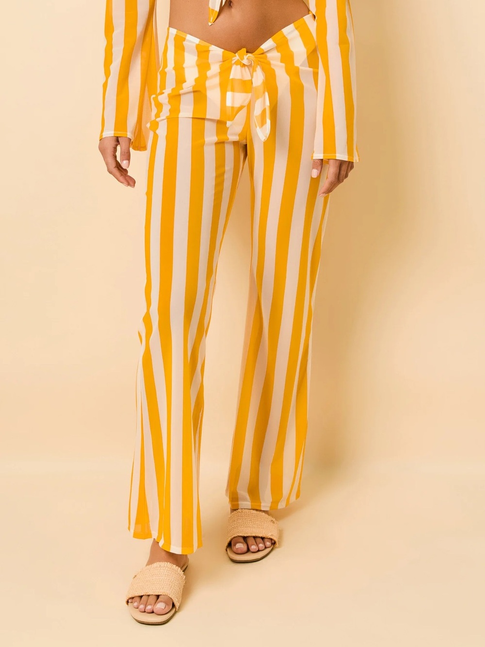 Yellow and White Vertical Stripe Wide-Leg Pants